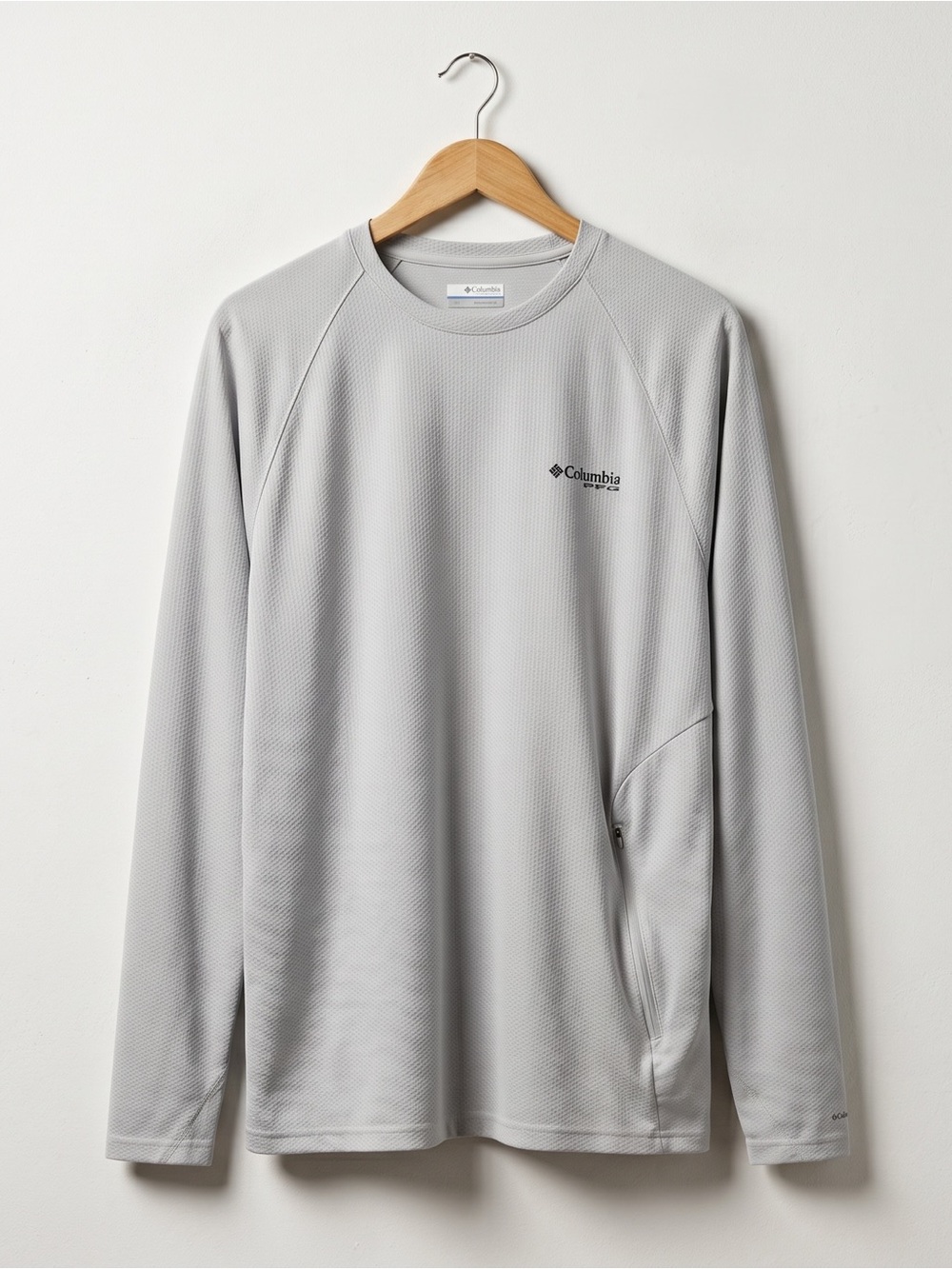 Columbia PFG Light Gray LS Performance Shirt w Side Zipper Pocket Omni Shade